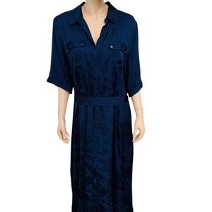 Ryegrass Women XXL Blue Shirt Dress Belted Midi Button Front 100% Rayon